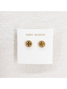Tory Burch Miller Pavé Stud Earrings Gold/Crystal OS
